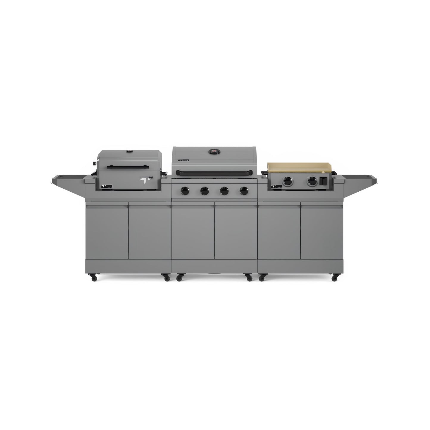 TYTUS Modular Grilling Collection 4-Burner Gas Grill, Charcoal Grill with Cart and Gas Griddle with Cart - TDT-BUN-010
