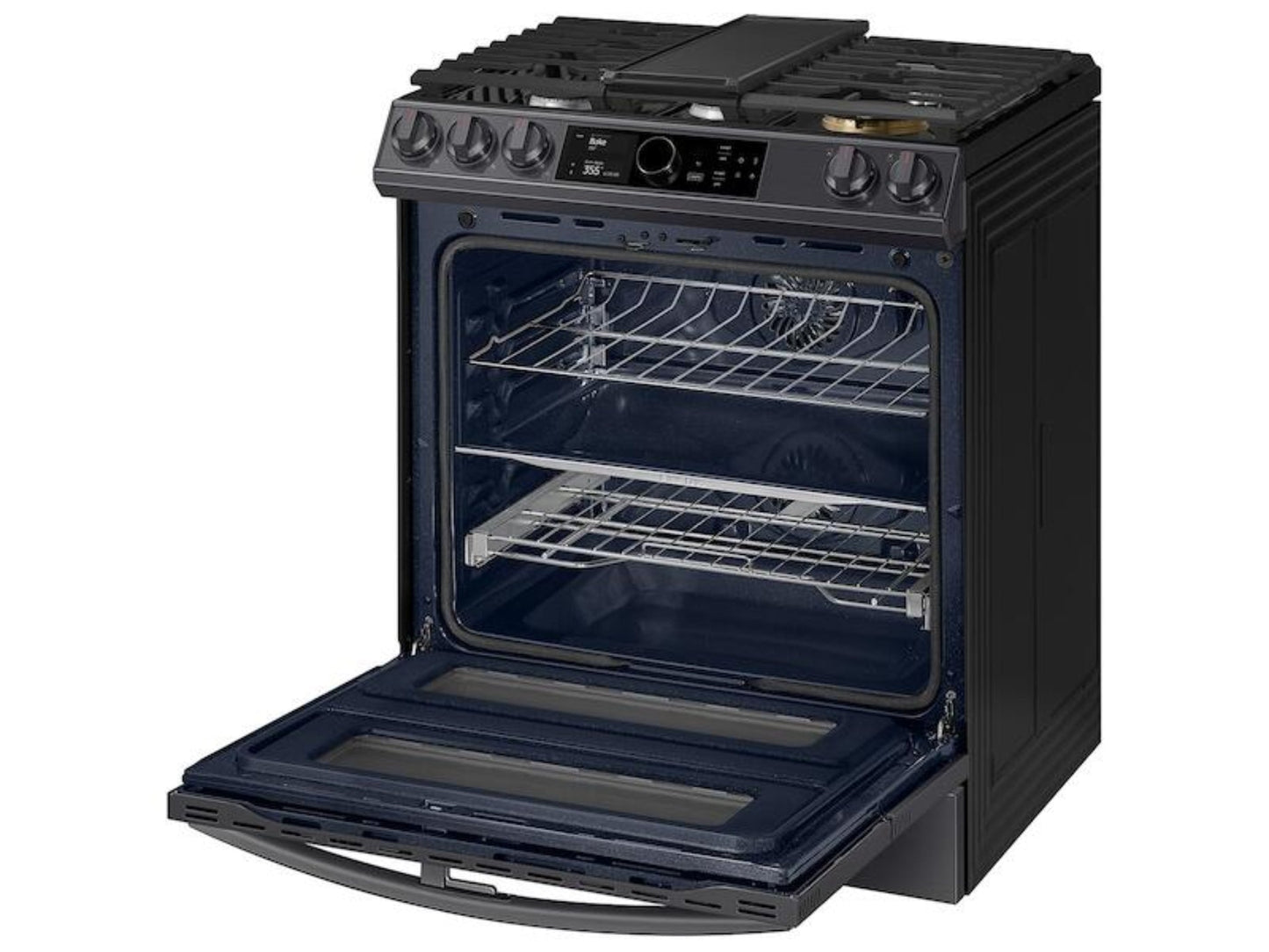 SAMSUNG 6.3 cu ft. Smart Slide-in Gas Range with Flex Duo™, Smart Dial & Air Fry in Black Stainless Steel - NY63T8751SG-KT