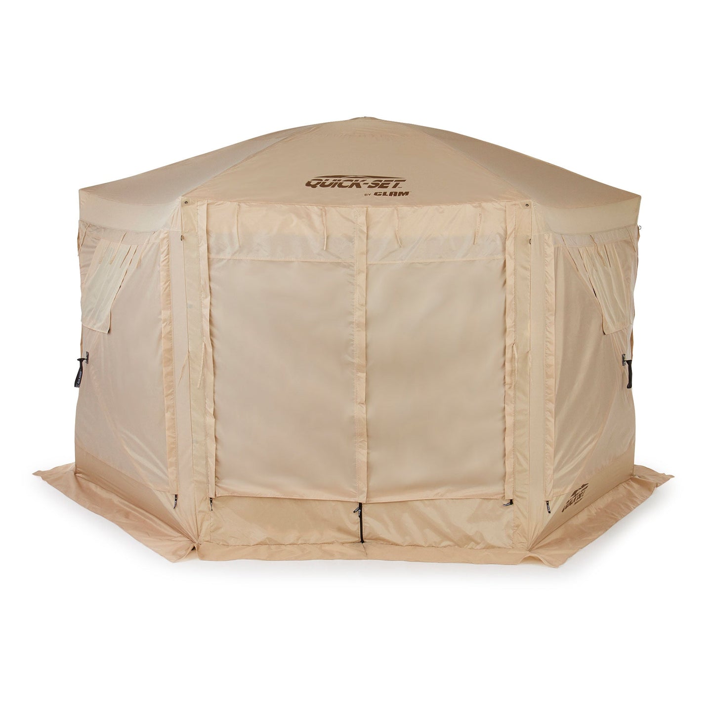 CLAM Quick-Set Pavilion 12.5 x 12.5 Foot Portable Outdoor Canopy Shelter, Tan - 136085