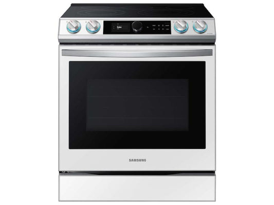 SAMSUNG Bespoke Smart Slide-in Electric Range 6.3 cu. ft. with Smart Dial & Air Fry in White Glass - NE63BB871112AA-KT