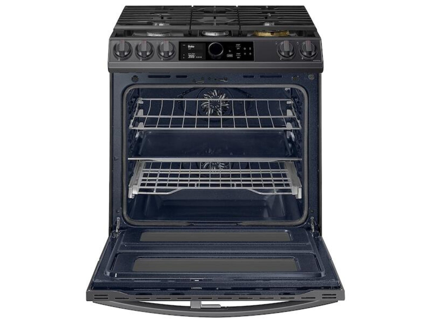 SAMSUNG 6.3 cu ft. Smart Slide-in Gas Range with Flex Duo™, Smart Dial & Air Fry in Black Stainless Steel - NY63T8751SG-KT