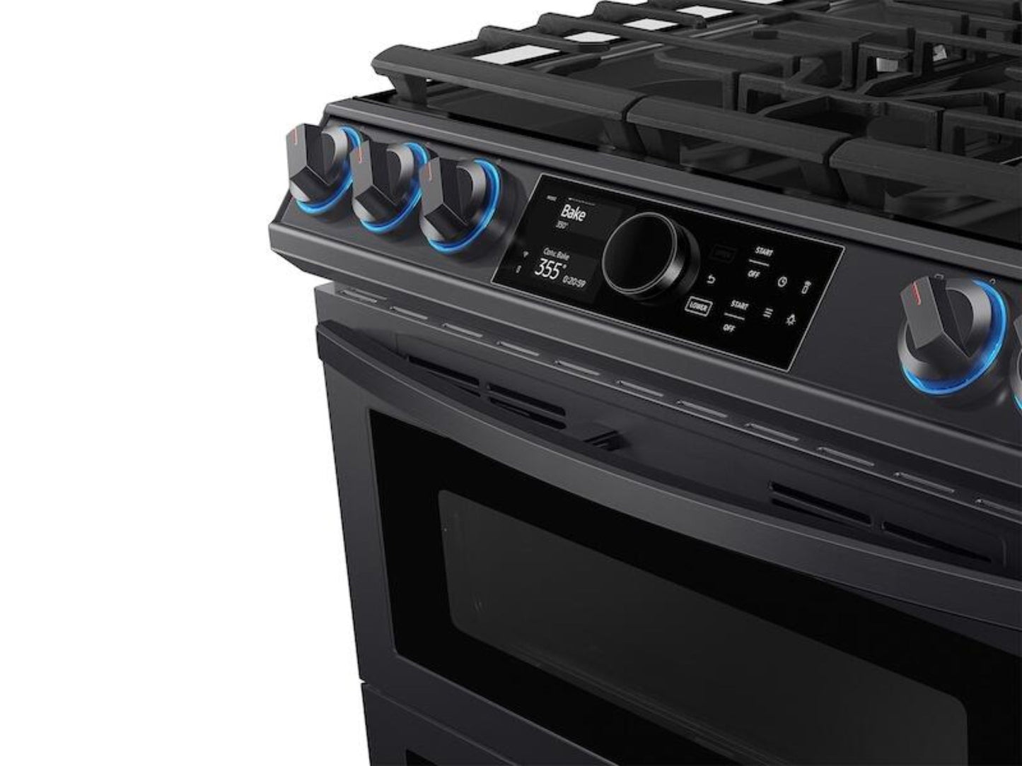 SAMSUNG 6.3 cu ft. Smart Slide-in Gas Range with Flex Duo™, Smart Dial & Air Fry in Black Stainless Steel - NY63T8751SG-KT