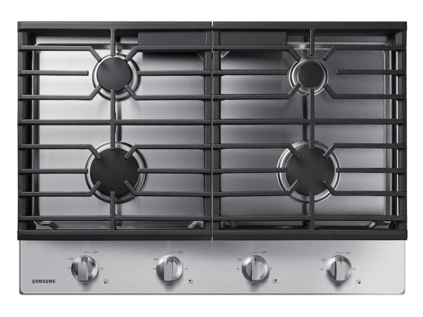 Samsung 30" Gas Cooktop w/ 4 Sealed Burners, Continuous Cast Iron Grates, Ready2Fit™, LP Conversion Kit, 45K BTU Output, ADA Compliant, Stainless Steel - NA30R5310FS-KT