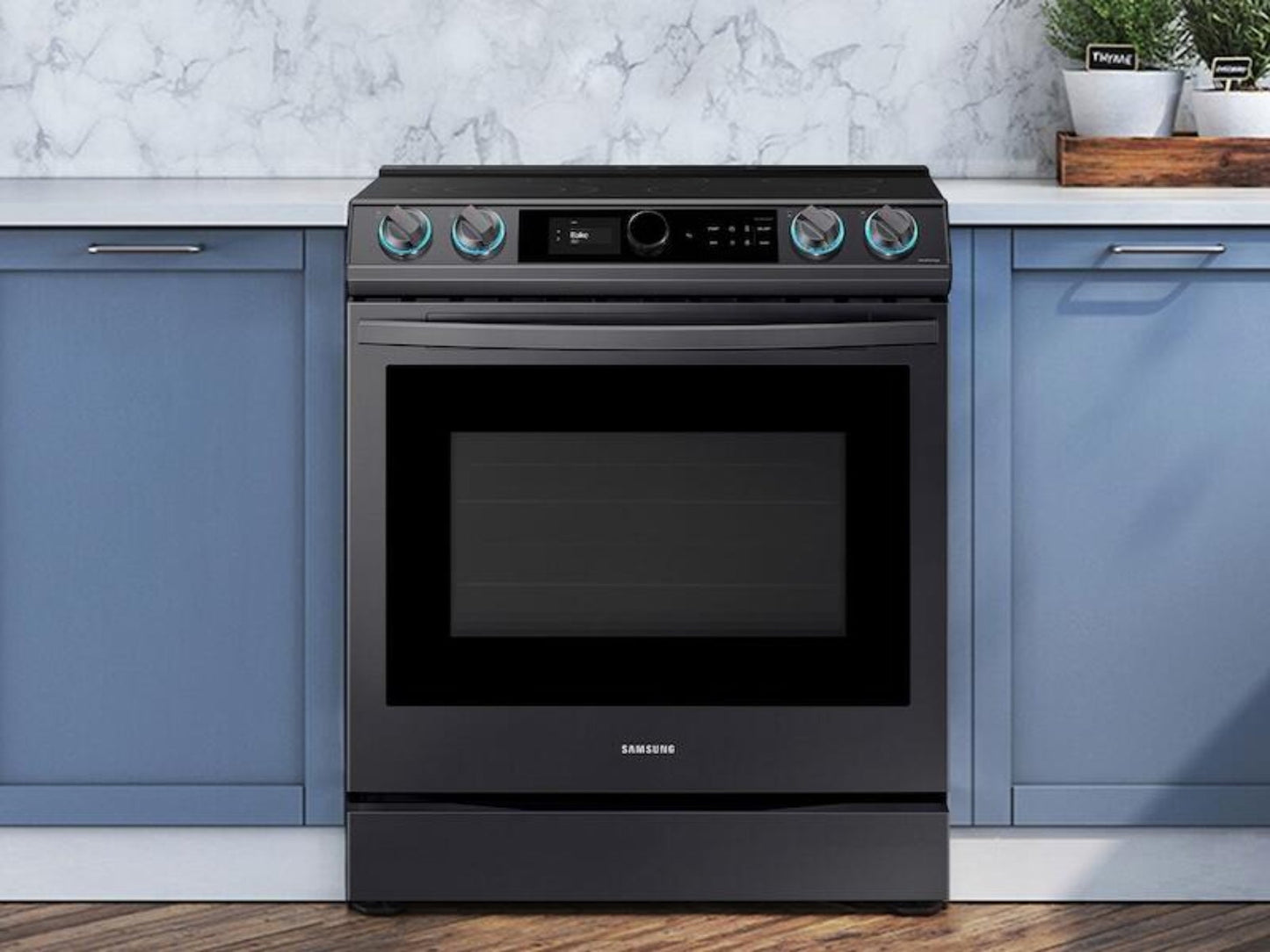 SAMSUNG 6.3 cu ft. Smart Slide-in Electric Range with Smart Dial & Air Fry in Black Stainless Steel - NE63T8711SG-KT