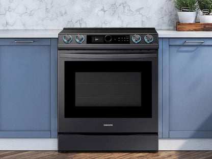 SAMSUNG 6.3 cu ft. Smart Slide-in Electric Range with Smart Dial & Air Fry in Black Stainless Steel - NE63T8711SG-KT