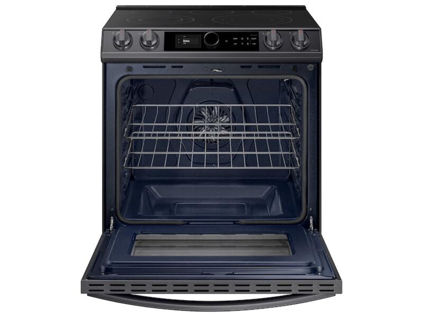 SAMSUNG 6.3 cu ft. Smart Slide-in Electric Range with Smart Dial & Air Fry in Black Stainless Steel - NE63T8711SG-KT