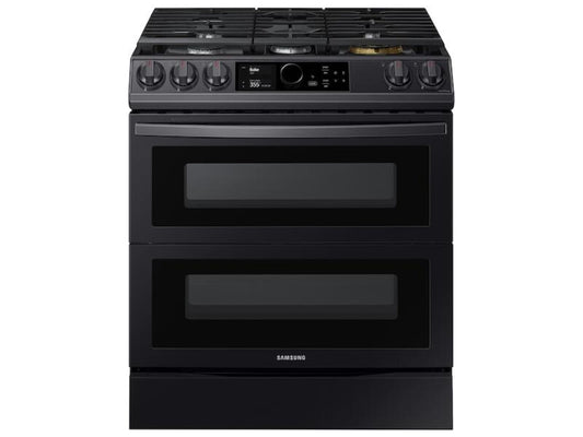 SAMSUNG 6.3 cu ft. Smart Slide-in Gas Range with Flex Duo™, Smart Dial & Air Fry in Black Stainless Steel - NY63T8751SG-KT
