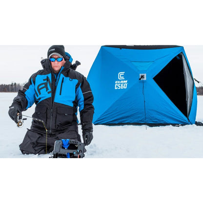 CLAM C-560 Portable 7.5 Ft 4 Person Pop Up Ice Fishing Thermal Hub Shelter Tent - 160682