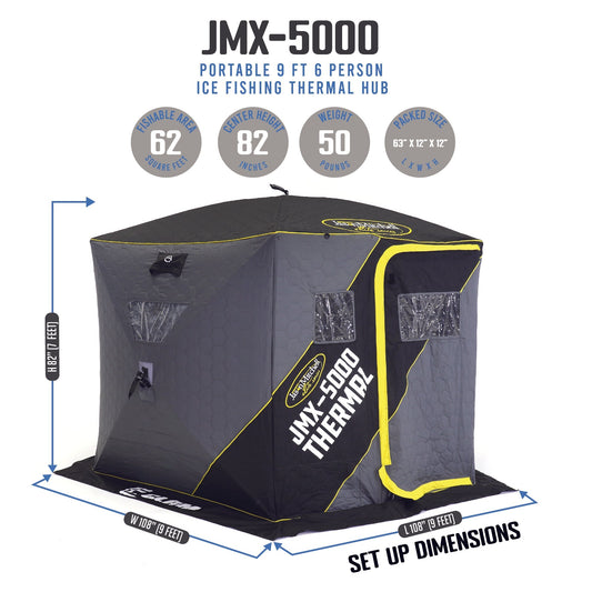 CLAM Jason Mitchell X5000 Portable 9 Ft 6 Person Ice Fishing Thermal Hub Shelter - 320780