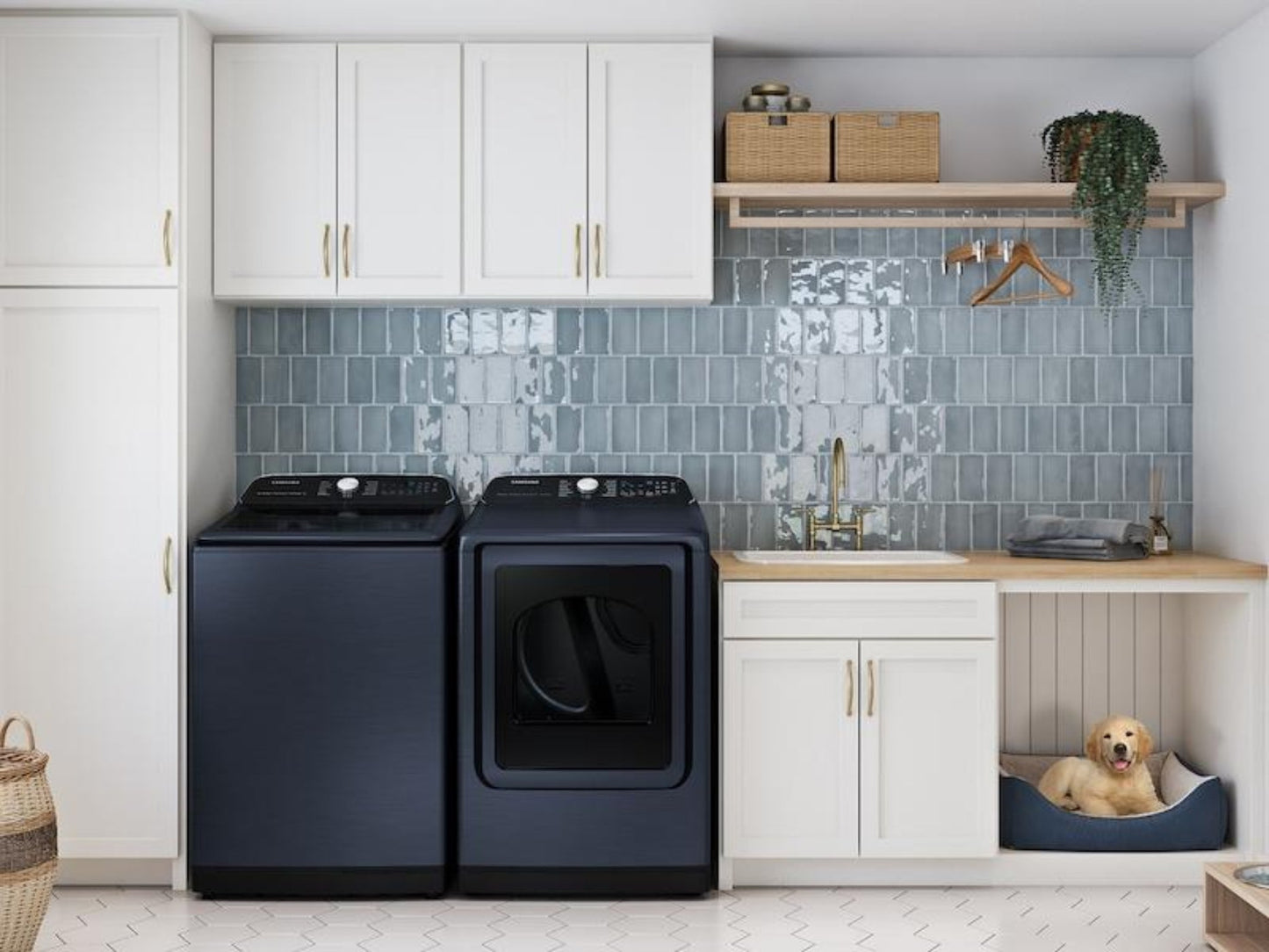 SAMSUNG 7.4 cu. ft. Smart Gas Dryer with Pet Care Dry and Steam Sanitize+ in Brushed Navy  - DVG54CG7150D-KT