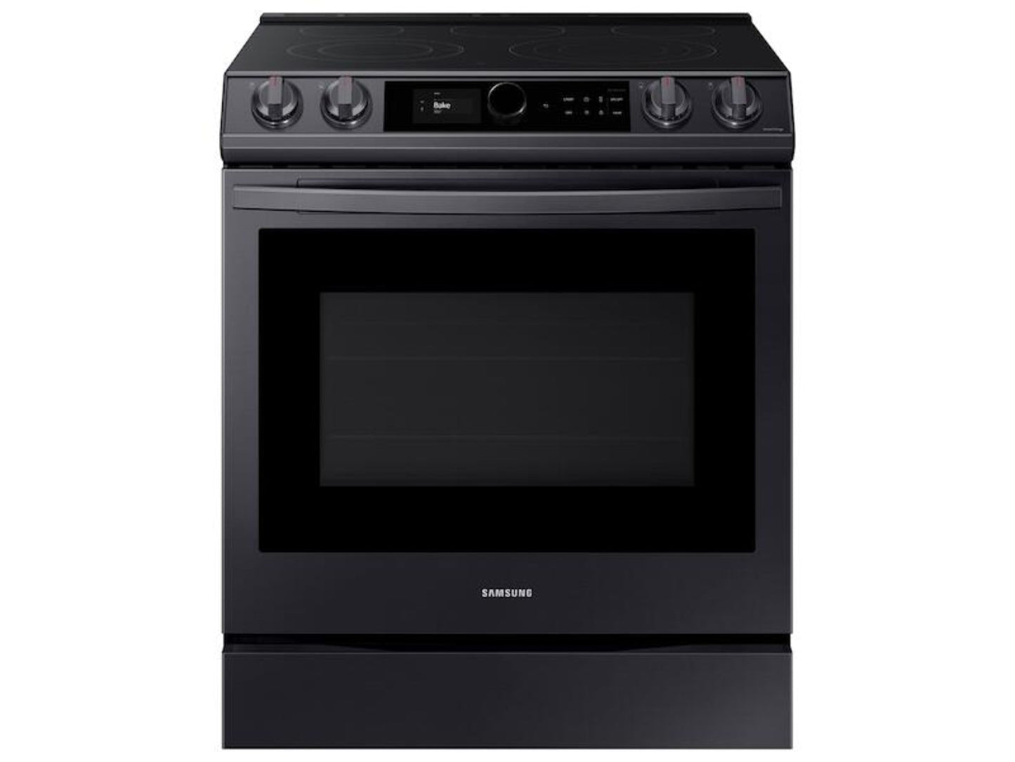 SAMSUNG 6.3 cu ft. Smart Slide-in Electric Range with Smart Dial & Air Fry in Black Stainless Steel - NE63T8711SG-KT