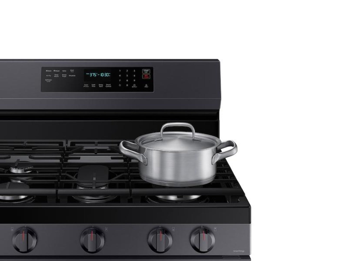 SAMSUNG  6.0 cu. ft. Smart Freestanding Gas Range with No-Preheat Air Fry and Convection+ in Black Stainless Steel - NX60A6711SG-KT
