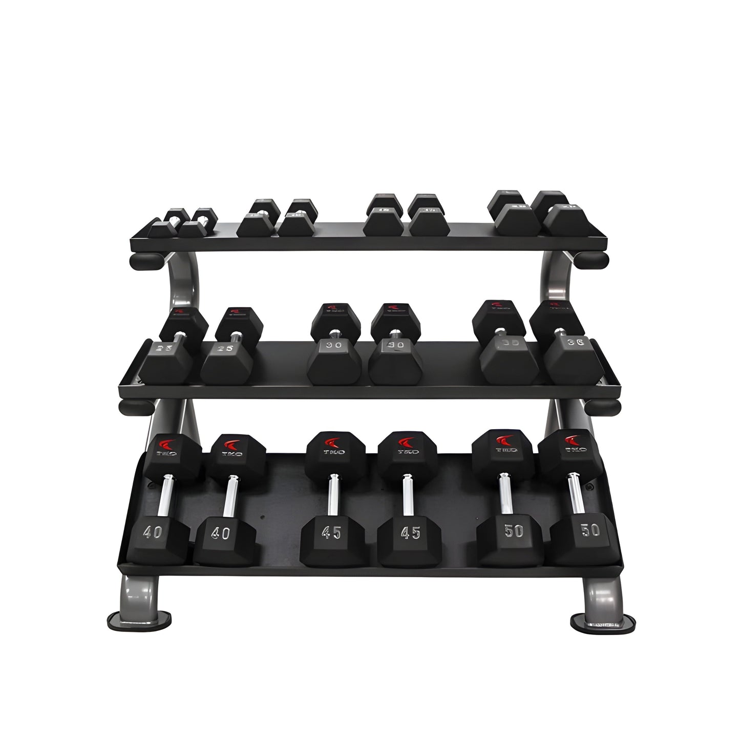 TKO Rubber Hex Dumbbell Set with 3-Tier Horizontal Rack - S890-SXRE15
