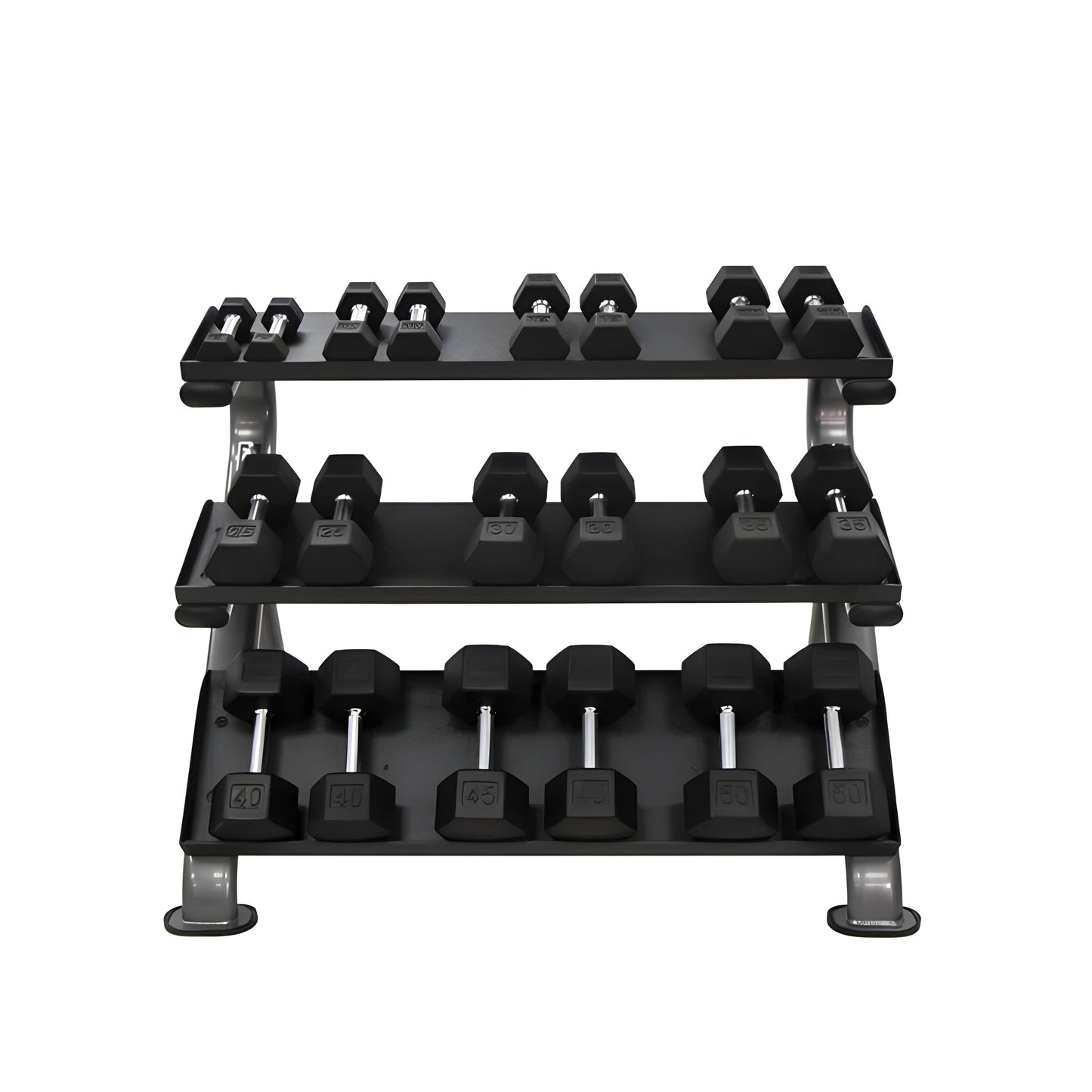 TKO Rubber Hex Dumbbell Set with 3-Tier Horizontal Rack - S890-SXRE15