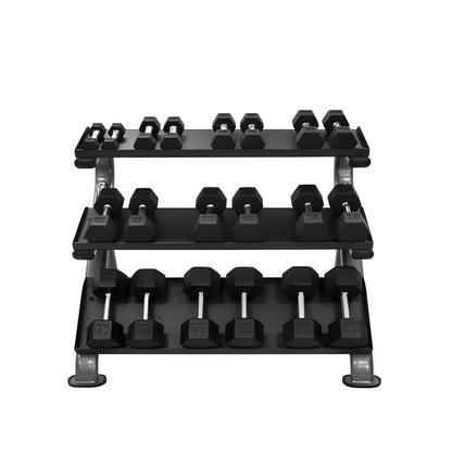 TKO Rubber Hex Dumbbell Set with 3-Tier Horizontal Rack - S890-SXRE15
