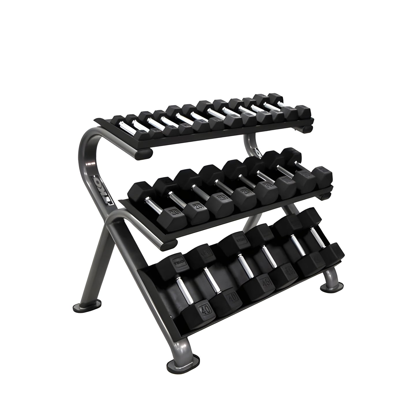 TKO Rubber Hex Dumbbell Set with 3-Tier Horizontal Rack - S890-SXRE15