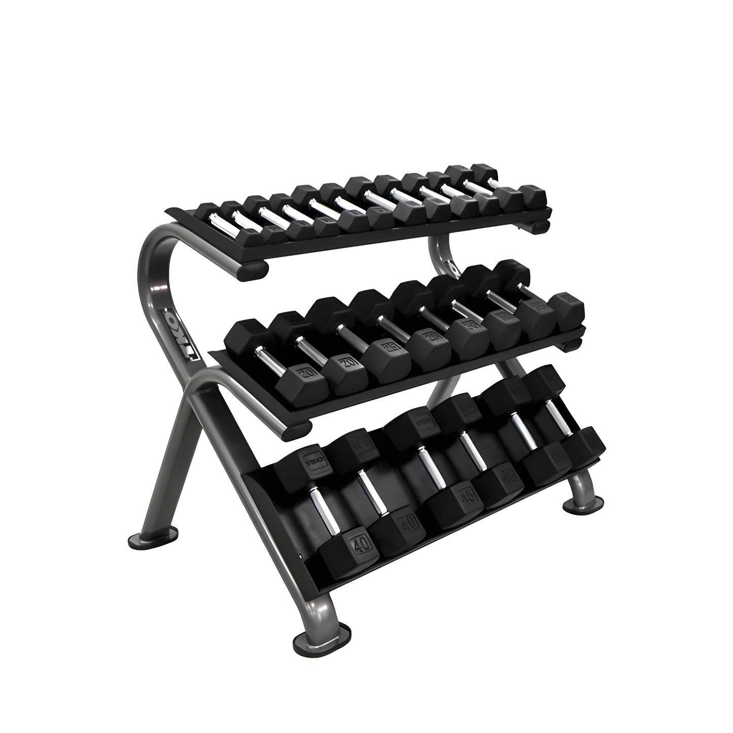 TKO Rubber Hex Dumbbell Set with 3-Tier Horizontal Rack - S890-SXRE15